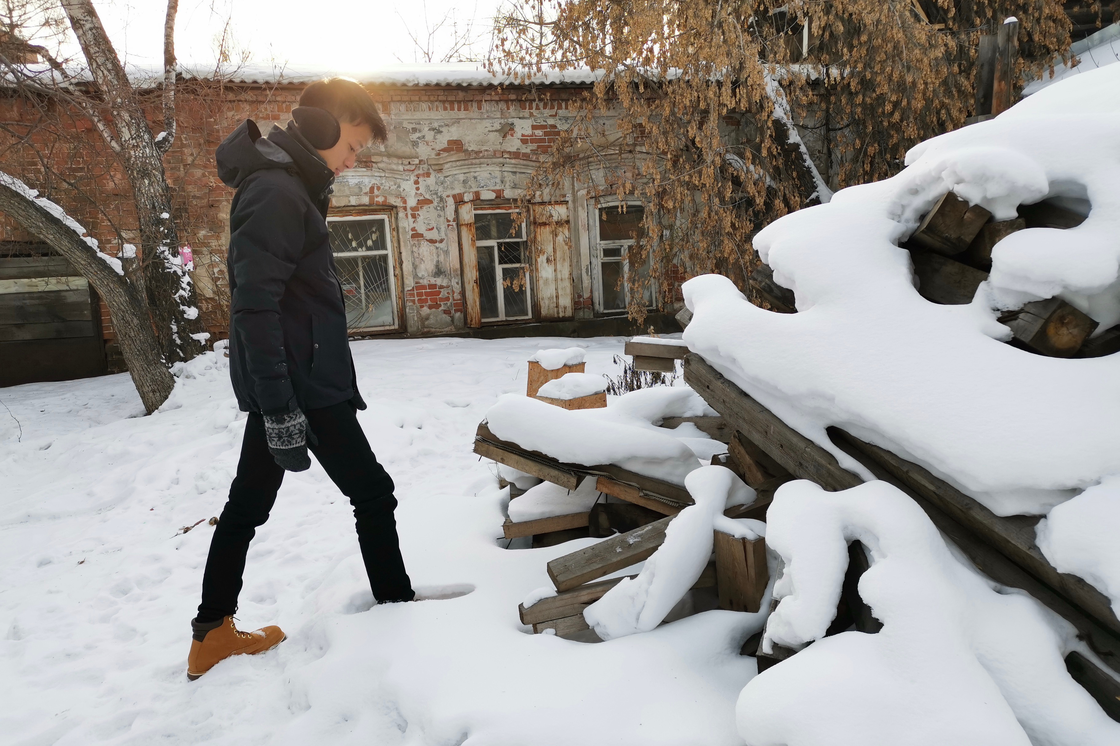 Snowing in Irkutsk, Russia